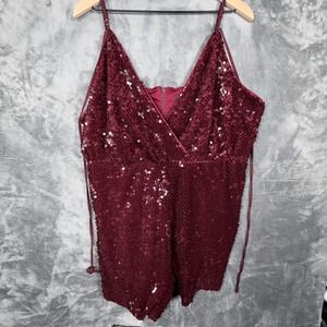 Forever 21+ Womens Romper Playsuit Size 3X Plus Burgundy Red Sequin Party